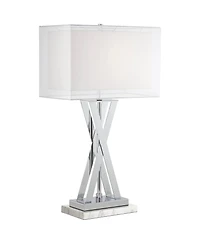 Possini Euro Design Proxima Modern Table Lamp with Marble Riser 28" Tall Chrome Silver Metal Double Shades for Bedroom Living Room House Home