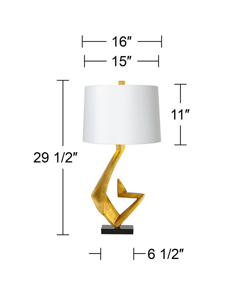 Possini Euro Design Zeus 29 1/2" Tall Modern Glam End Table Lamp Sculptural Gold Leaf Finish Living Room Bedroom Bedside Shade