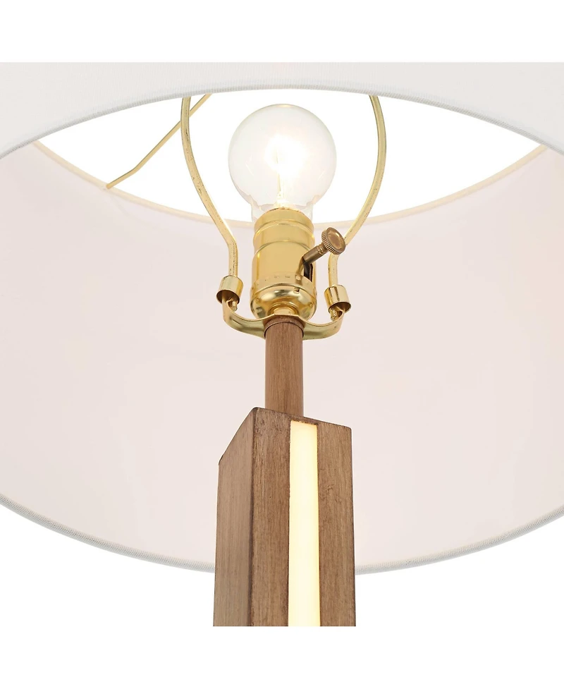 Possini Euro Design Brookline Farmhouse Rustic 63" Tall Standing Floor Lamp Column with Led Side Light Wood Walnut Finish