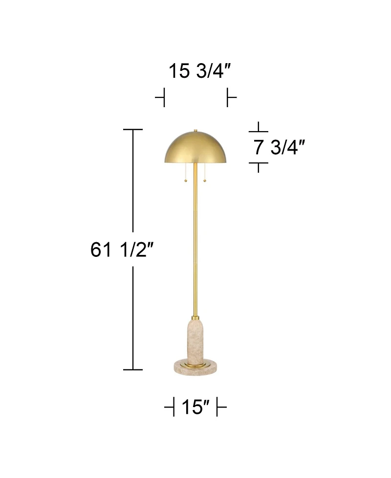 Possini Euro Design Medbury Mid Century Modern 61 1/2" Tall Standing Floor Lamp Pull Chain Gold Metal Brass Finish Dome Shade