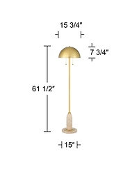 Possini Euro Design Medbury Mid Century Modern 61 1/2" Tall Standing Floor Lamp Pull Chain Gold Metal Brass Finish Dome Shade