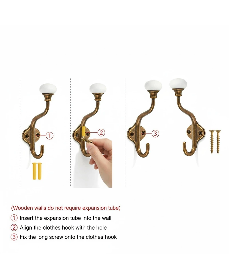 Yigii 5-Pack Double Wall-Mounted Coat Hooks, Decorative Hardware for Bathroom, Bedroom & Kitchen