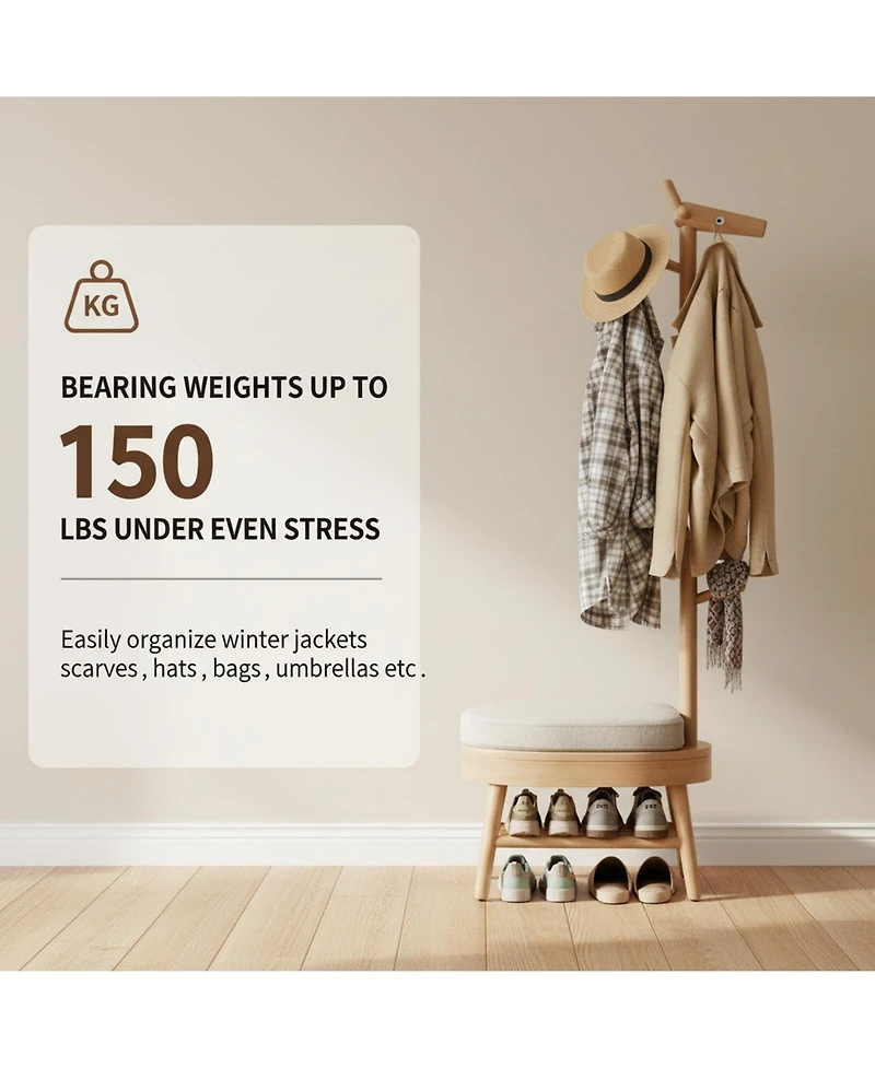 Yigii Solid Wood Shoe Bench Coat Rack Storage Narrow Entryway