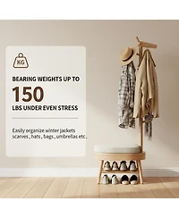 Yigii Solid Wood Shoe Bench Coat Rack Storage Narrow Entryway