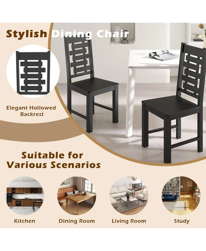 Gouun Set of 2 Solid Rubber Wood Dining Chairs with Hollowed Backrest