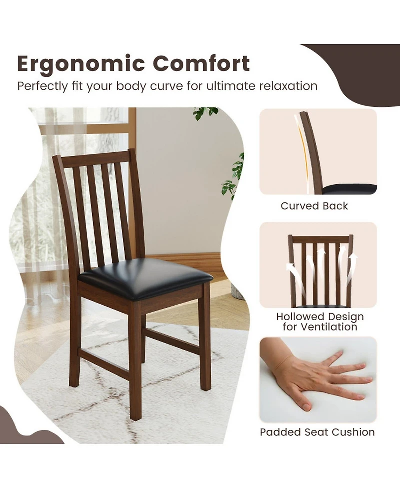 Gouun Set of 2 Hollowed-Back Dining Chairs with Pvc Leather Seat and Rubber Wood Frame