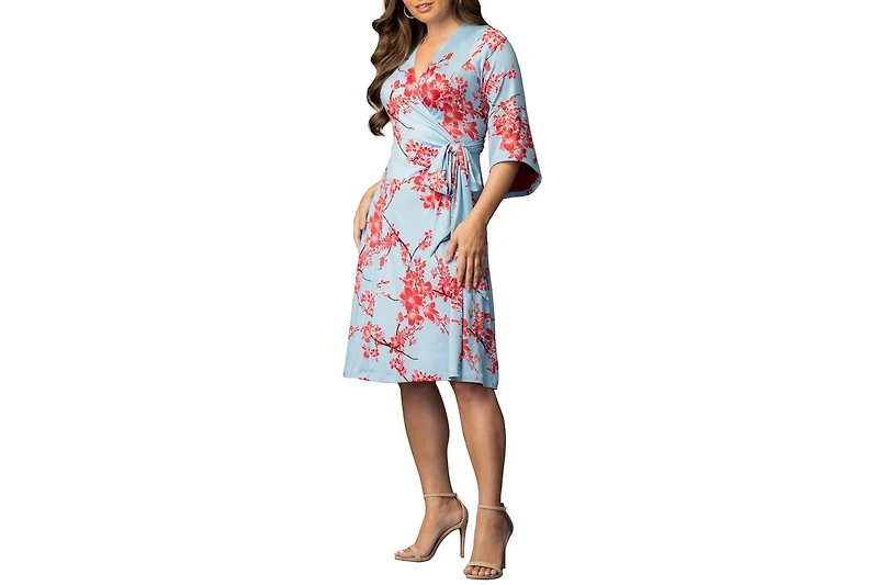 Kiyonna Women's Gemini Wrap Dress with Contrast Lined Sleeves