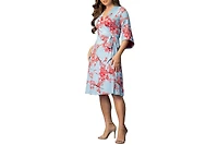 Kiyonna Women's Gemini Wrap Dress with Contrast Lined Sleeves