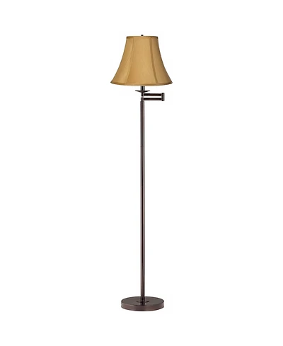 360 Lighting Swing Arm Floor Lamp 60.5" Tall Bronze Coppery Fabric Bell Shade for Living Room Reading Bedroom Office
