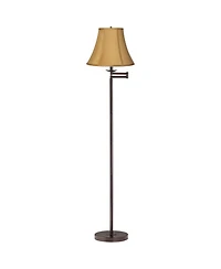 360 Lighting Swing Arm Floor Lamp 60.5" Tall Bronze Coppery Fabric Bell Shade for Living Room Reading Bedroom Office
