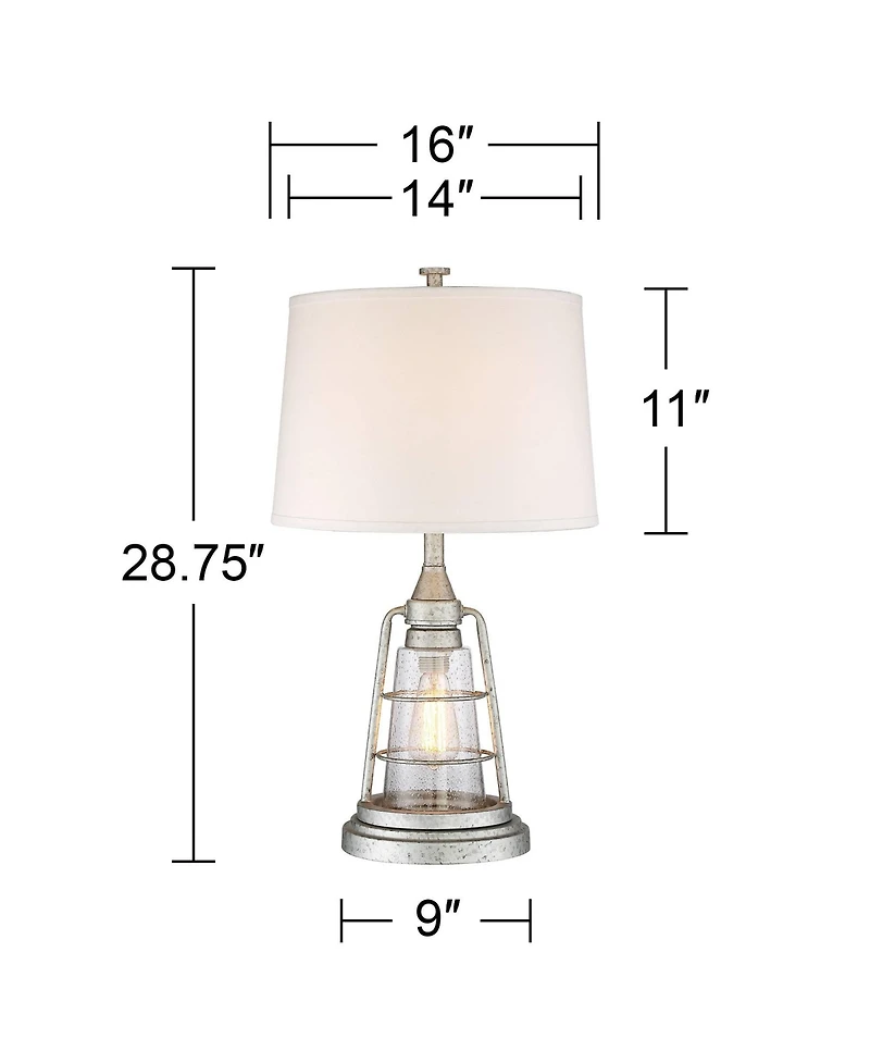 Franklin Iron Works Fisher Coastal Table Lamp 28 3/4" Tall Galvanized Cage with Nightlight Led Table Top Dimmer