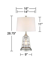 Franklin Iron Works Fisher Coastal Table Lamp 28 3/4" Tall Galvanized Cage with Nightlight Led Table Top Dimmer