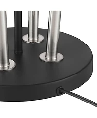 Possini Euro Design Flute Mid Century Modern 64" Tall Floor Lamp with Smart Socket Satin Nickel Shade for Living Room House