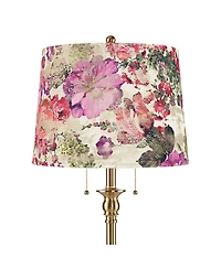 360 Lighting Dyna Traditional Tall 2-Light Standing Floor Lamp Pole Pull Chain Antique Brass Finish Floral Velvet Shade