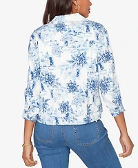 Ruby Rd. Petite Toile Print Button-Front Denim Jacket
