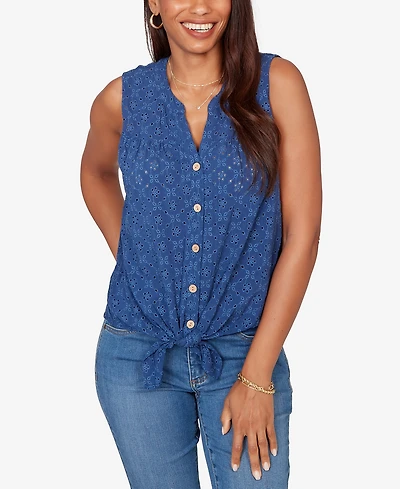 Ruby Rd. Petite Tie-Front Eyelet Sleeveless Top
