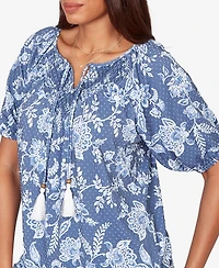 Ruby Rd. Petite Smocked Floral Clip Dot Top