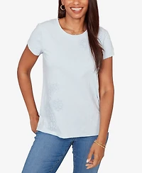 Ruby Rd. Petite Paisley Lace Solid Knit T-Shirt