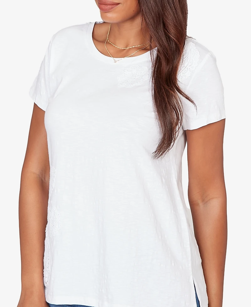Ruby Rd. Petite Paisley Lace Solid Knit T-Shirt