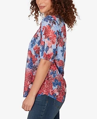 Ruby Rd. Petite Abstract Floral Lace Trim Top