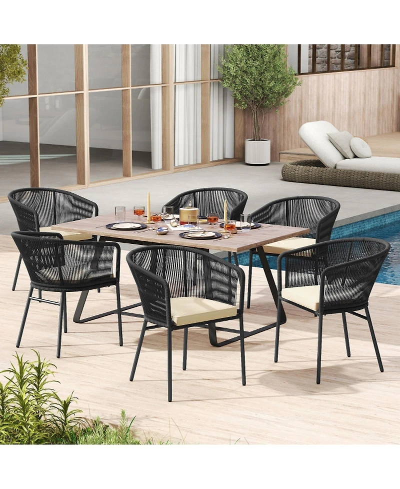 Gouun Set of 4 Cushioned Patio Dining Chairs with Curved Backrest and Armrests