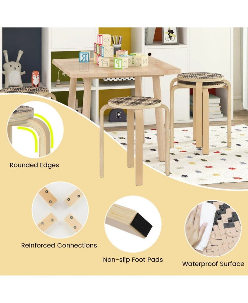 Gouun Set of 4 Stackable Bentwood Round-Top Stools