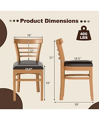 Gouun Set of 2 Pu Leather Padded Dining Chairs with Rubber Wood Frame and Curved Back