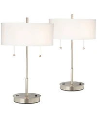 360 Lighting Nikola Modern Accent Table Lamps 23 3/4" High Set of 2 with Usb and Ac Power Outlet in Base Drum Shade for Bedroom Home Desk