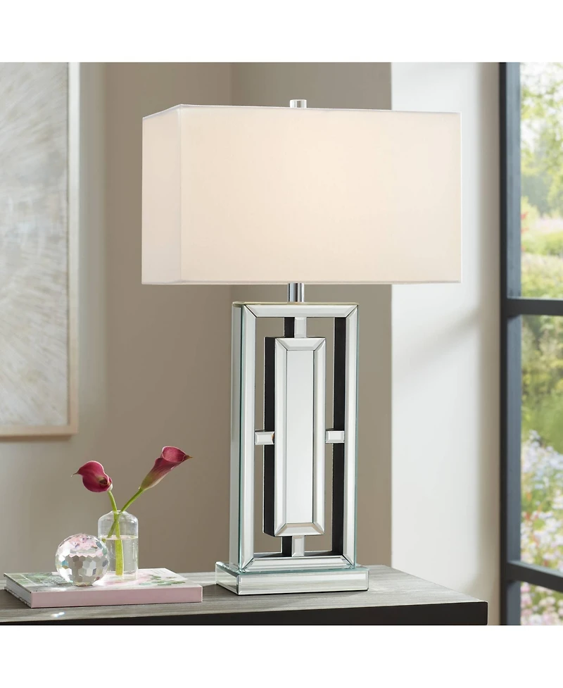 360 Lighting 29" Tall Rectangular Modern End Table Lamp Mirrored Glass Finish Metal Living Room Bedroom