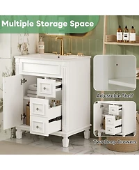 Busdays 24" Bathroom Vanity with Ceramic Sink, Small Cabinet with 2 Drawers and Adjustable Shelf, Modern Design