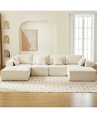 gaomon 137" U-Shaped Cloud Sectional Sofa with Chaise, Corduroy Modular Couch, No Assembly