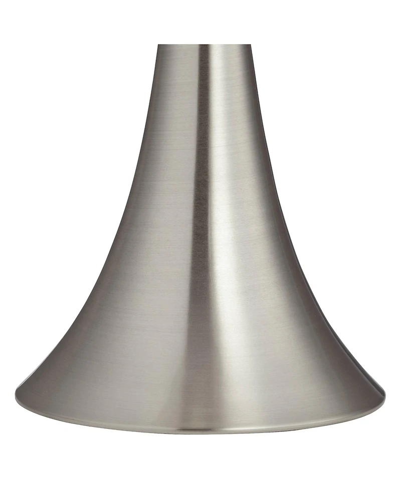 360 Lighting Gerson Modern Table Lamps 24" High Set of 2 Brushed Nickel Led Faux Silk Drum Shade for Bedroom Living Room Bedside Office