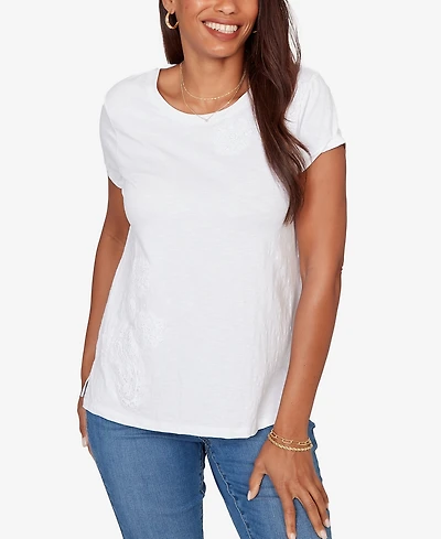 Ruby Rd. Petite Paisley Lace Solid Knit T-Shirt