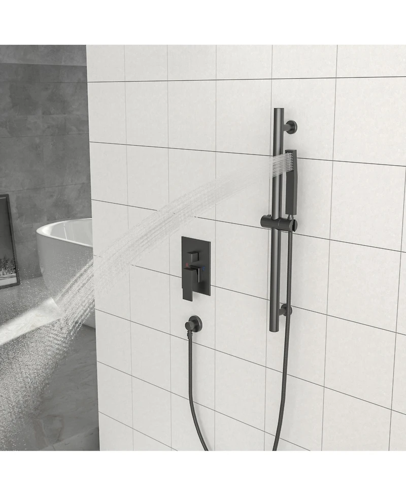 Busdays Shower System with Adjustable Slide Bar,12 Inch Wall Mounted Square Shower System with Rough-in Valve,Matte black