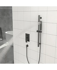 Busdays Shower System with Adjustable Slide Bar,12 Inch Wall Mounted Square Shower System with Rough-in Valve,Matte black