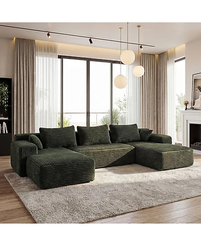 Homsee 3-Piece U-Shaped Sectional Sofa Set With Pillows, Corduroy Convertible Couch
