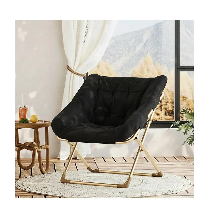 gaomon Rabbit Fur Saucer Chair, Foldable Lounge Chair with Metal Frame, Comfy Accent for Kids, Teens and Adults, No Assembly, Indoor Sofa Seat