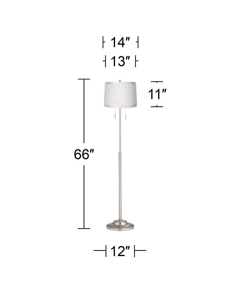 360 Lighting Abba Modern Floor Lamp Standing 66" Tall Brushed Nickel Fabric Tapered Drum Shade for Living Room Bedroom Office House Home