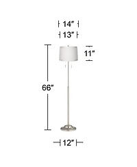 360 Lighting Abba Modern Floor Lamp Standing 66" Tall Brushed Nickel Fabric Tapered Drum Shade for Living Room Bedroom Office House Home