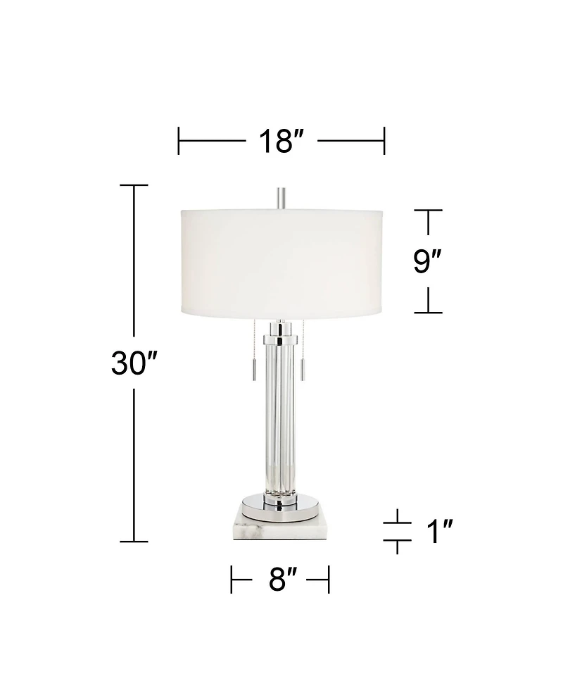Possini Euro Design Cadence Modern Table Lamp with Square Marble Riser 30" Tall Glass Column Shade for Bedroom Living Room Bedside Office
