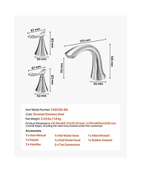 Busdays Brushed Stainless Steel 3 Hole Bathtub Faucet Set, Waterfall Gooseneck Deck Mount Tub Faucet with 2 Handles