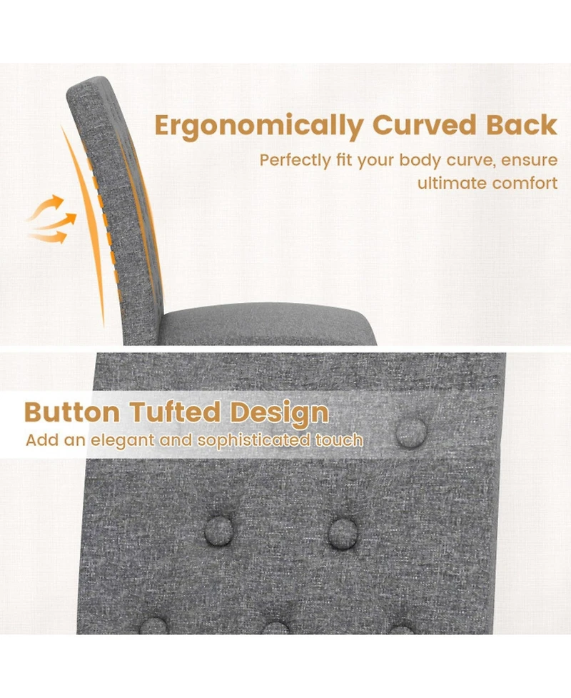 Gouun Set of 2 Button-Tufted Fabric Dining Chairs with Spring Cushion and Curved Back