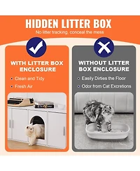 Gouun Hidden Cat Litter Box Enclosure Furniture for 2 Cats with Double Rooms and 5 Doors
