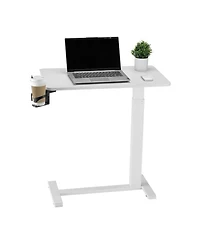Gouun Adjustable Overbed Table with Hidden Wheels, 25.4-40.47 in Height Hydraulic Bedside Desk with Cup Holder