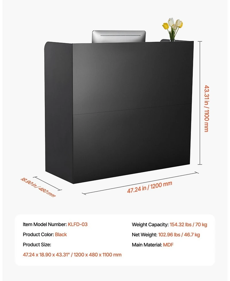 Gouun Reception Desk with Counter, 47 x 19 in Mdf Front Desk Table with 3 Drawers and Lockable Storage Cabinet