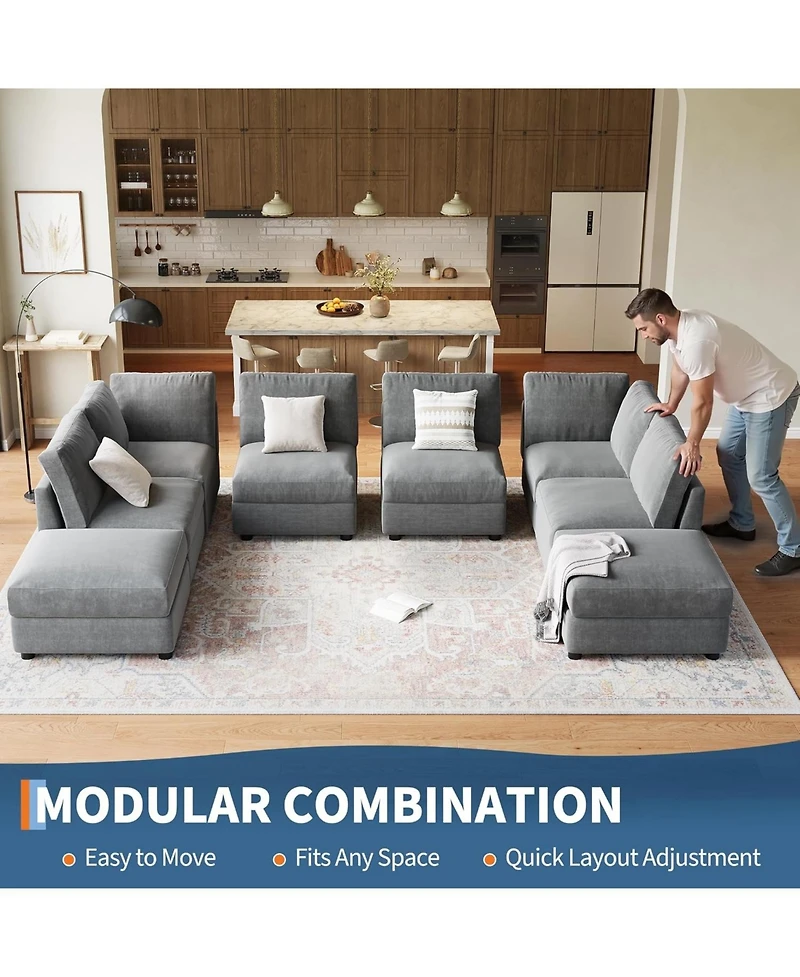 Gaomon Modular Sectional Sofa L-Shaped Couch with Movable Ottoman- Convertible Chenille Sofa