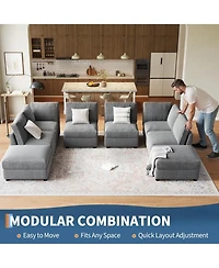 Gaomon Modular Sectional Sofa L-Shaped Couch with Movable Ottoman- Convertible Chenille Sofa