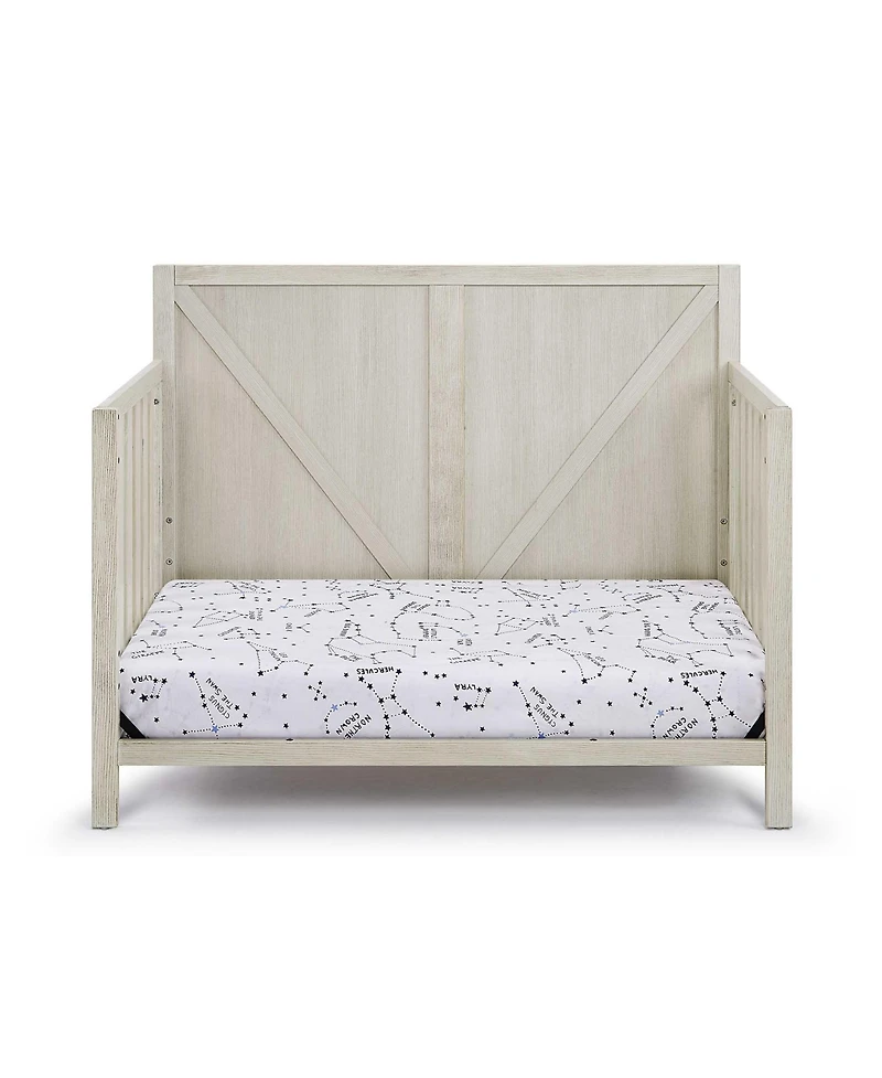 flynama Washed Gray 4 in 1 convertible crib with industrial farmhouse style soft distressed finish 3 adjustable mattress heights for baby nursery