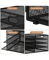 Yigii 5 Tier 8 Compartment Mesh Desk Organizer Portable Handle Metal File Sorter for Office Home School