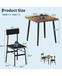 gaomon Dining Table Set for 2, Wood Kitchen Table with 2 Upholstered Chairs, Space-Saving Kitchen and Dining Room Furniture for Small Spaces